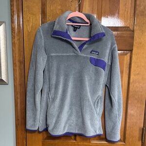 Patagonia Gray Fleece with Purple Trim  Ladies XL